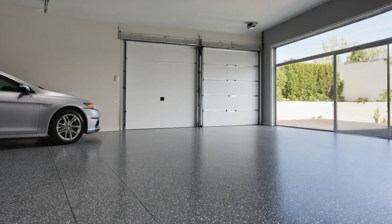 Finished epoxy garage floor with flake finish in a Pasadena home